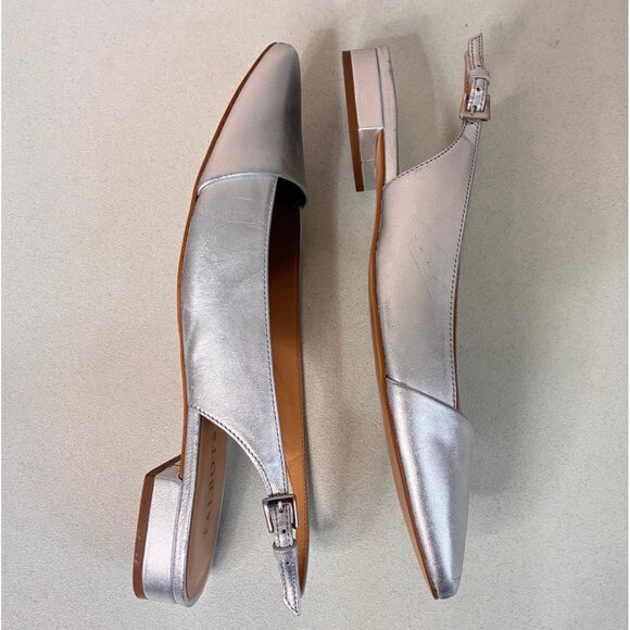 Talbots Edison Slingback Flats Womens 9AA. Silver Leather Upper Buckle Holiday - Picture 6 of 11